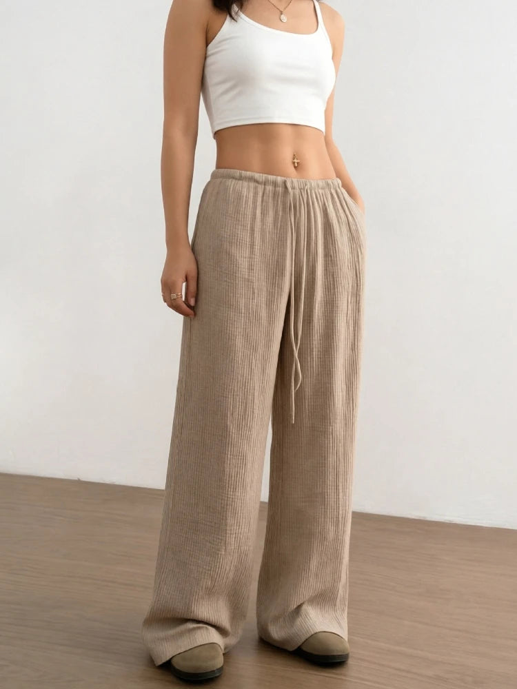 Summer Thin Texture Loose Pants Women High Waist Wide Leg Pants Women Casual Lazy Style Comfortable Breathable Trousers Women
