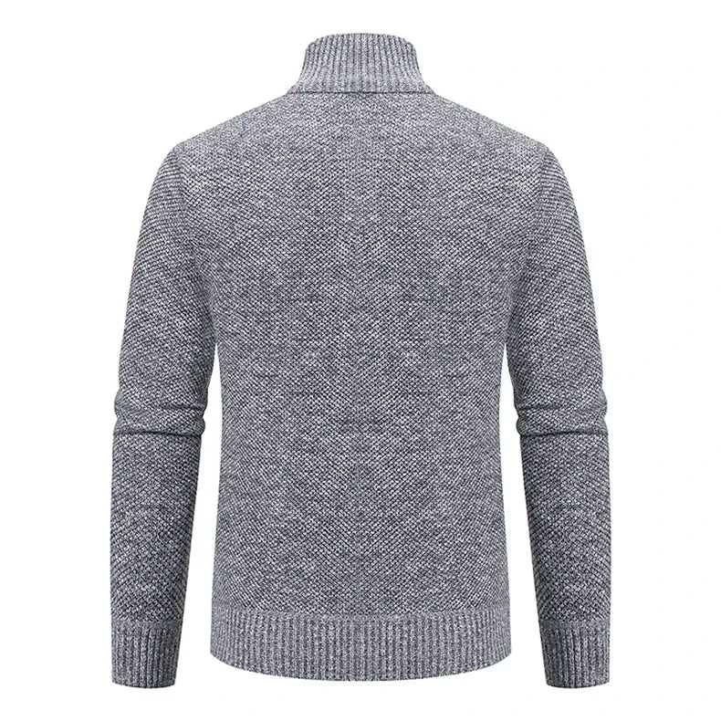 2025 Autumn and Winter New Jersey Men's Casual Sports Coat Solid Color Stand Collar Sweater Grab Fleece Warm Zipper Cardigan
