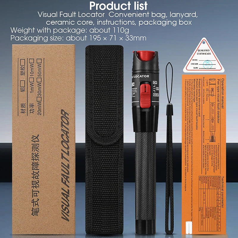 Visual Fault Locator 1/10/20/30/50/60/80MW Fiber Optic Cable Tester Tool FTTH Optical Fiber Tester SC/FC/ST 2.5mm Interface VFL