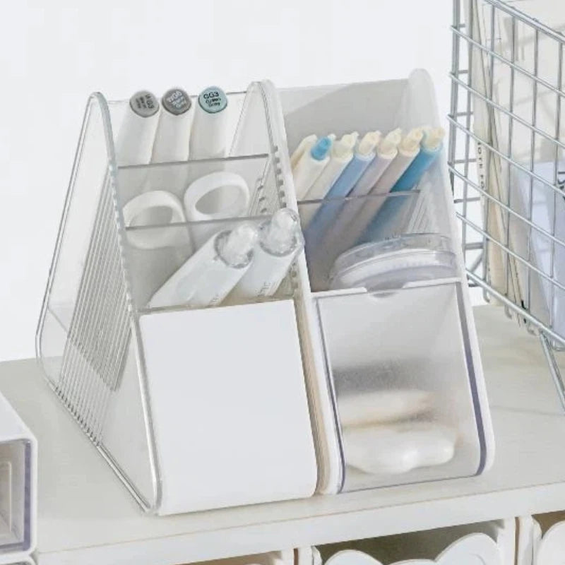 Multi-Compartment Clear Slots Organizer for Home Office, School Study Desk Use, Keeping Writing Instruments Neatly Arranged