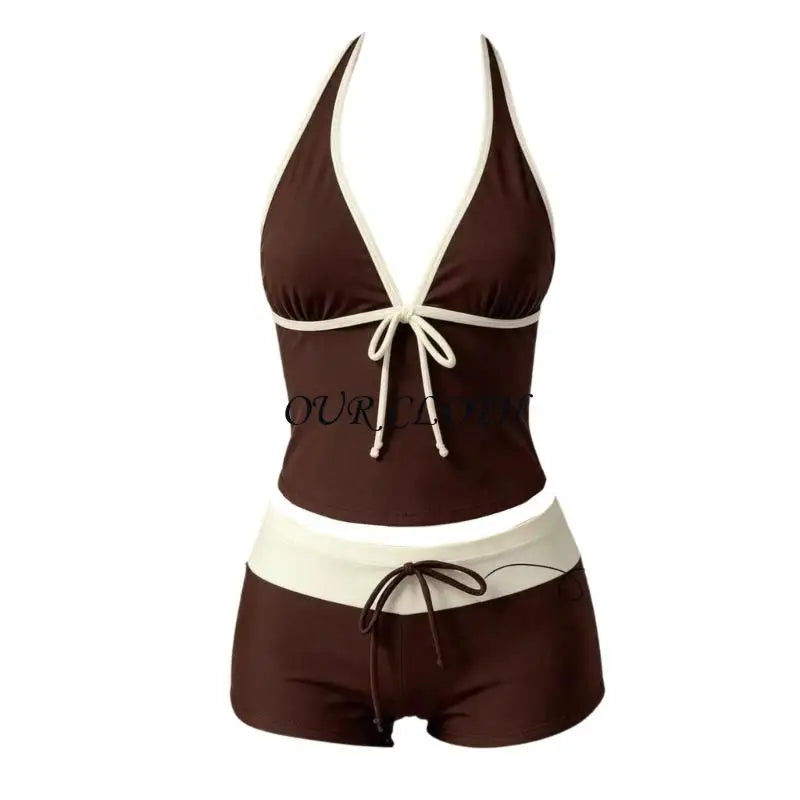 Womens 2 Pieces Set Tankini Swimsuits with Shorts Vintage Beach Swimsuit Swimwear Vacation Outfit Y1AC