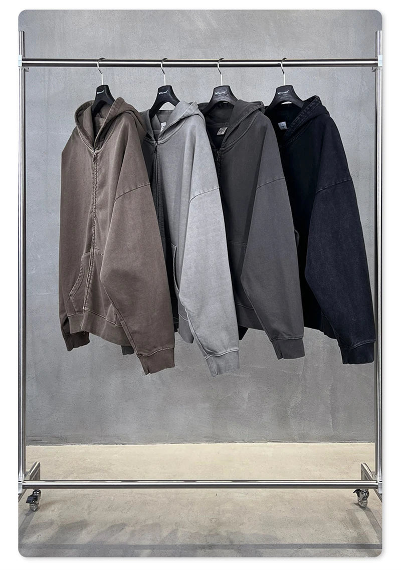 ZODF 2025 Autumn Men Heavy Weight 480gsm Hoodies Unisex Retro Washed Terry Cotton Distressed Hooded Coats HY1110