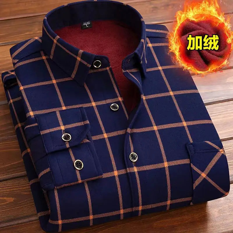 2026 Winter New arrival Men's Fashion Casual Long Sleeve Shirt autumn Men Fleece Thick Warm High Quality Large Size Shirt M-4XL