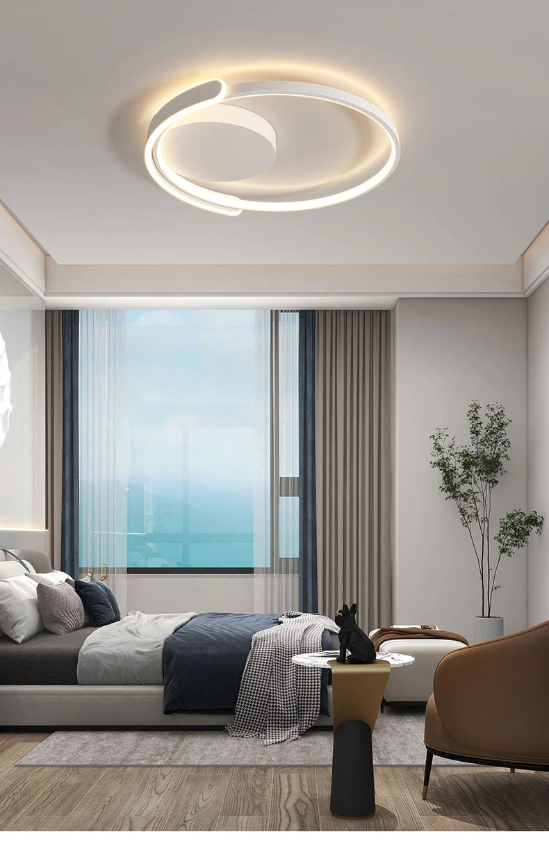 Modern Led Ceiling Light The Bedroom Black White Square Ring Lamp Living Room Study Nursery Indoor Lighting Fixture