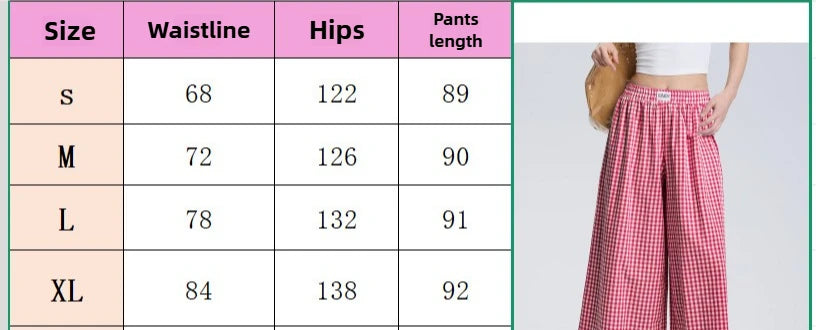 Women's Casual Plaid Wide Leg Pants Summer New Loose Slimming Lazy Long Trousers Comfortable Loose Fit High Waist Pants 2025