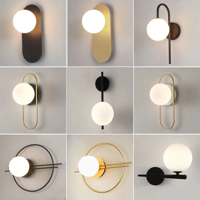 Modern LED Wall Lamps Black Gold Glass Ball Wall Sconces Living Rom Bedroom Hotel Decor Wall Lights Bedside Lights Aisle Lamp G9