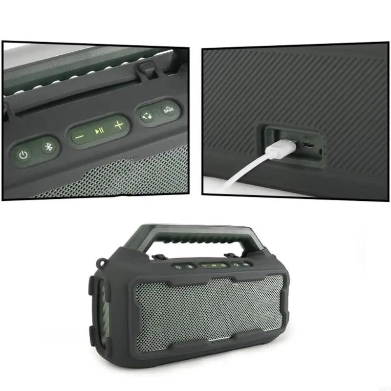 Q6PA Protective Silicone Case For Boom 2 Outdoor Speaker With Adjustable Shoulder Strap And Precise Cutout Black