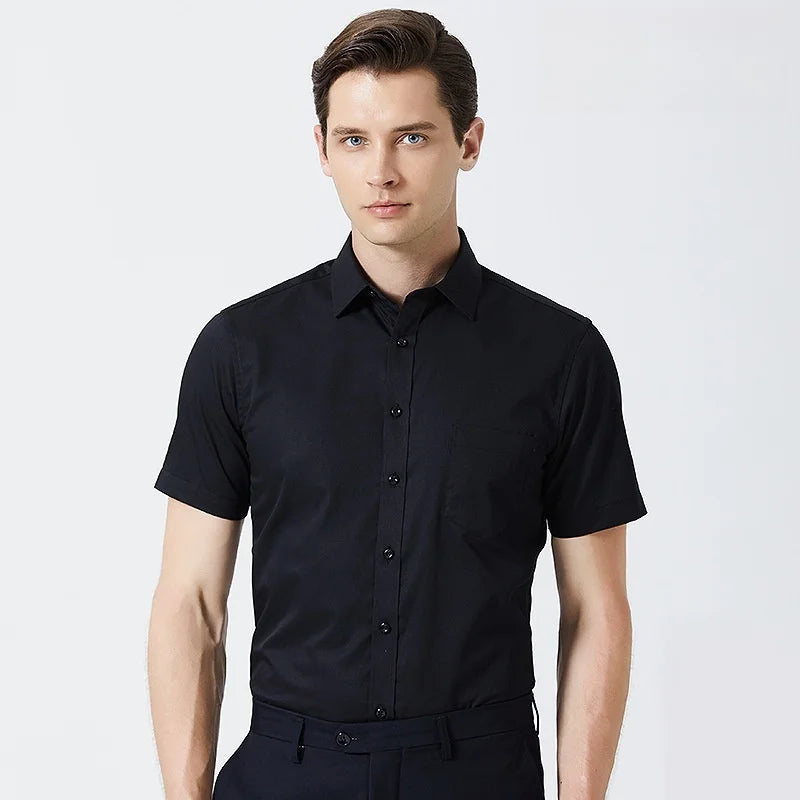 Business Dress Shirt Men Short Sleeve Autumn Spring Fashion Solid Casual Formal White Work Office Simple Basic Man Clothe S-7XL