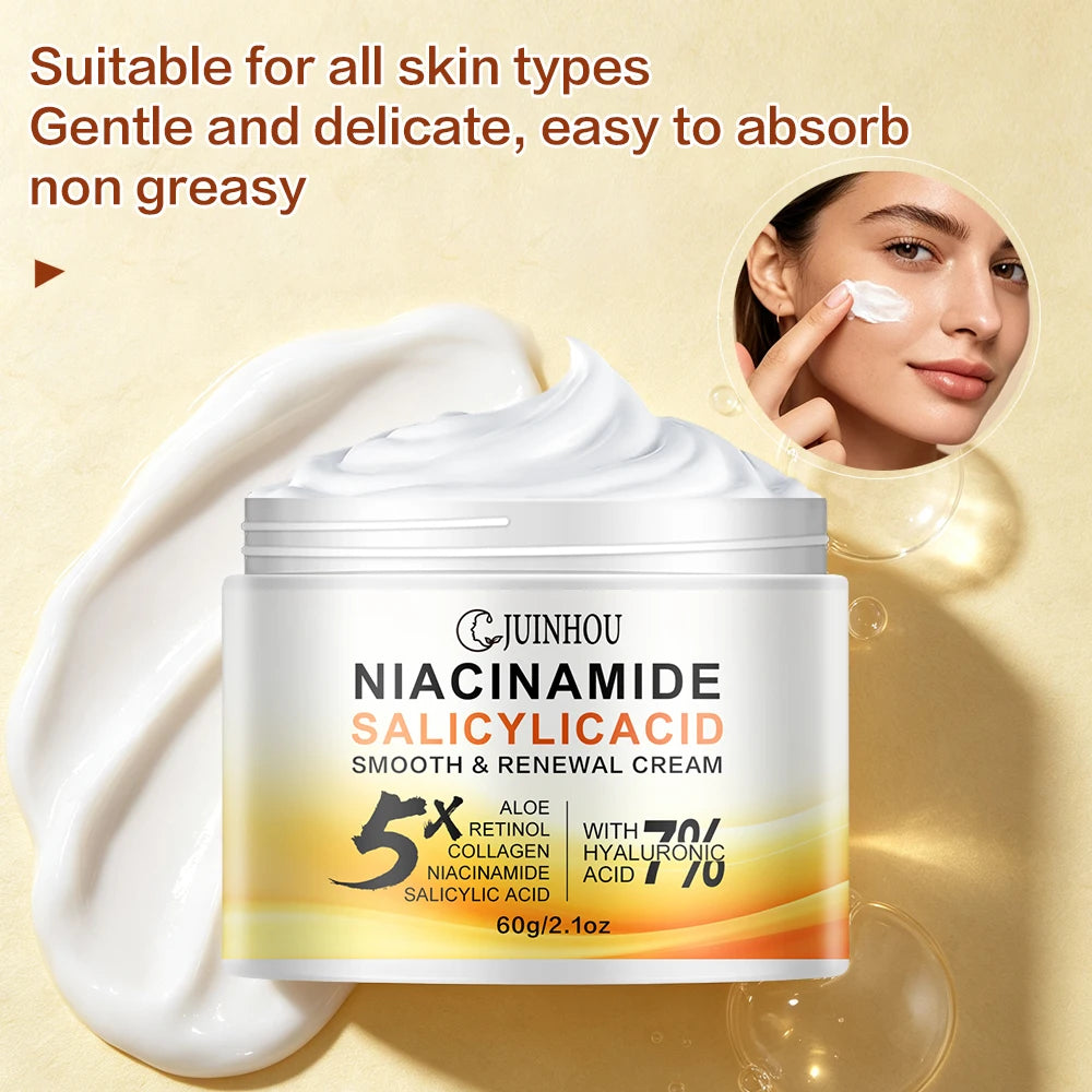 JUINHOU Facial Cream 5% Niacinamide 2% Salicylic Acid Oil Control Pore Cleansing Smooth Uneven Skin Daily Facial Moisturizer