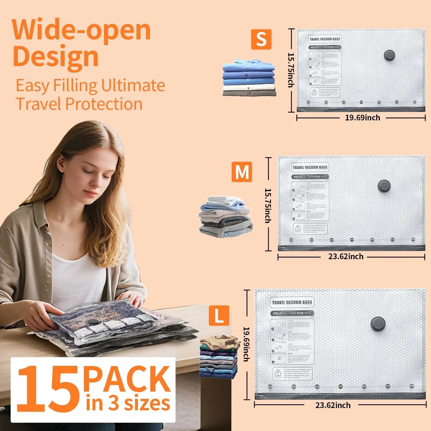 15-Pack Travel Vacuum Storage Bags with Electric Pump, Space-Saving Compression Bags for Clothes, Luggage, Cruise & Home Use