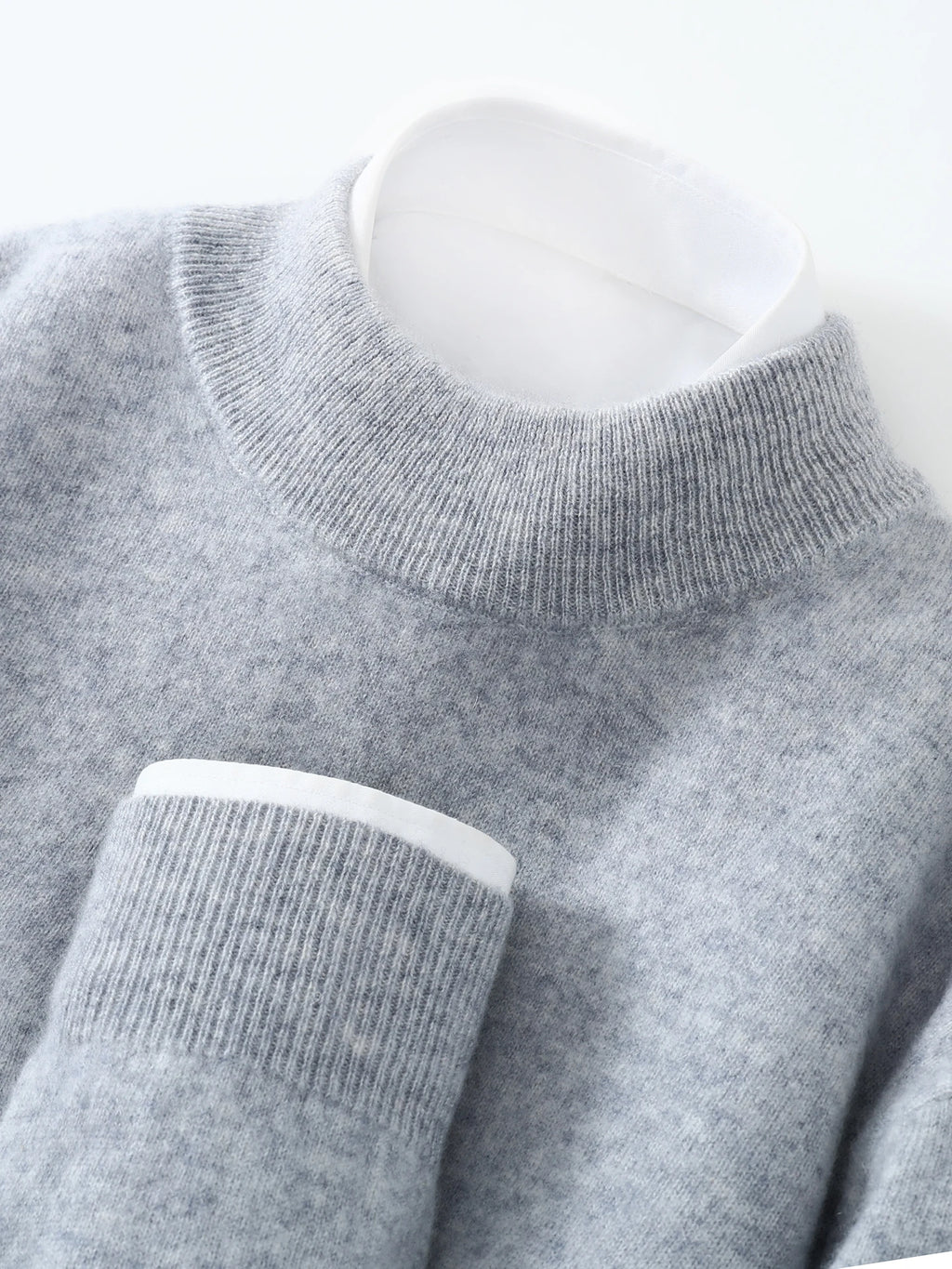 Autumn/Winter Men's 100% Pure Cashmere Pullover Business Casual Solid Knitted Sweater Loose Half High Neck Tops Thick Jumper