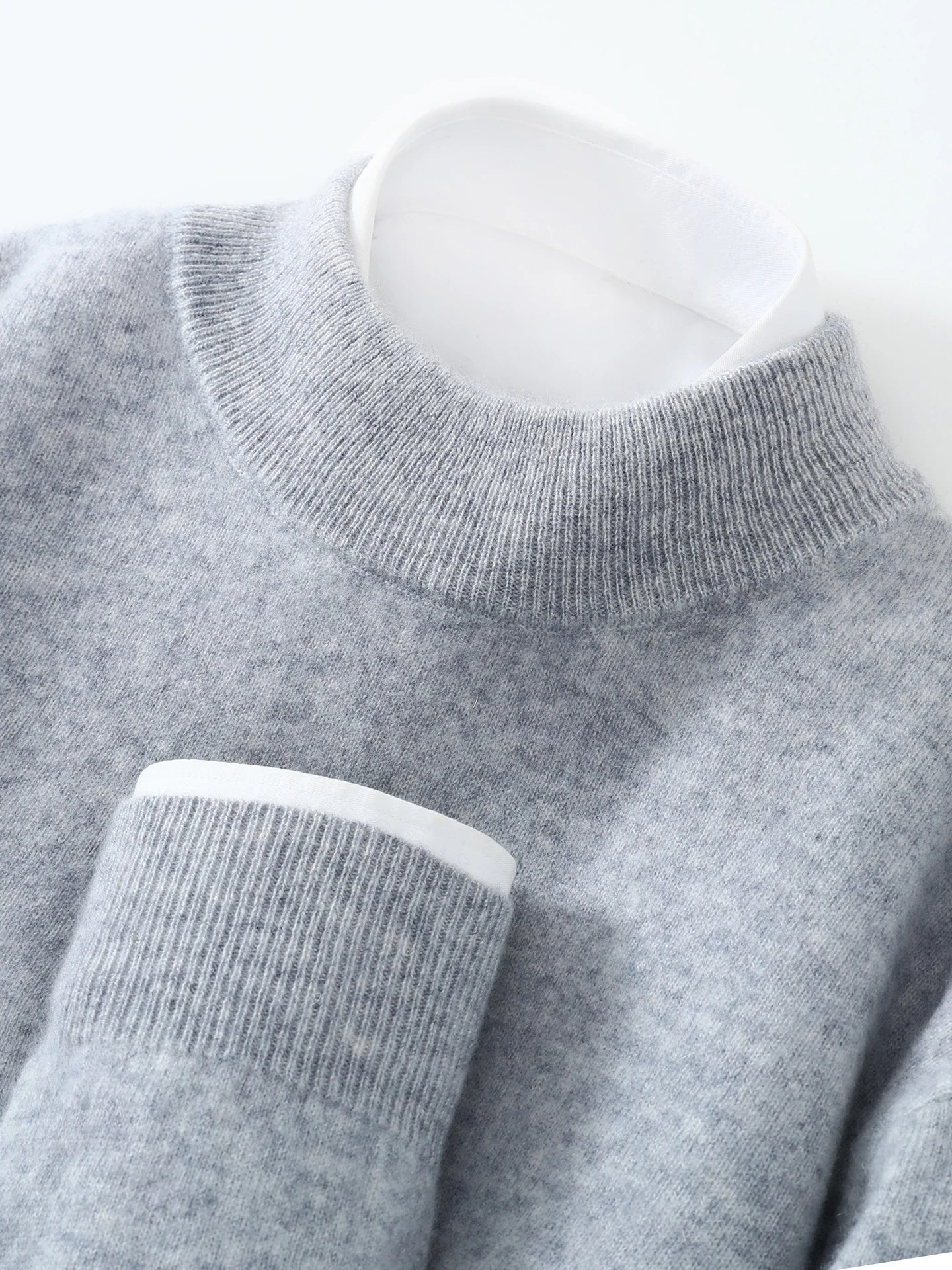 Autumn/Winter Men's 100% Pure Cashmere Pullover Business Casual Solid Knitted Sweater Loose Half High Neck Tops Thick Jumper