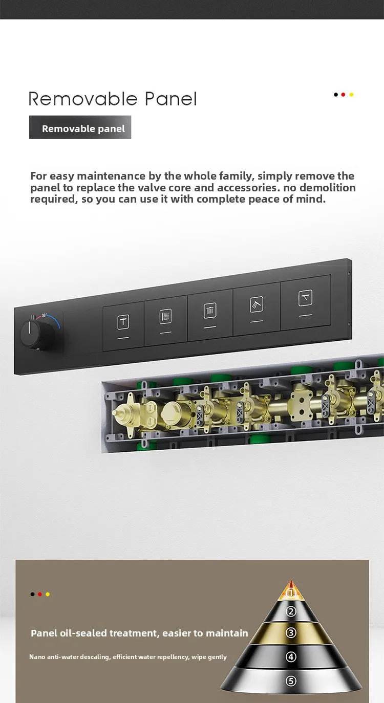 Rainfall LED Bluetooth Shower Set with Digital Display and Thermostatic Control All Brass Buttons