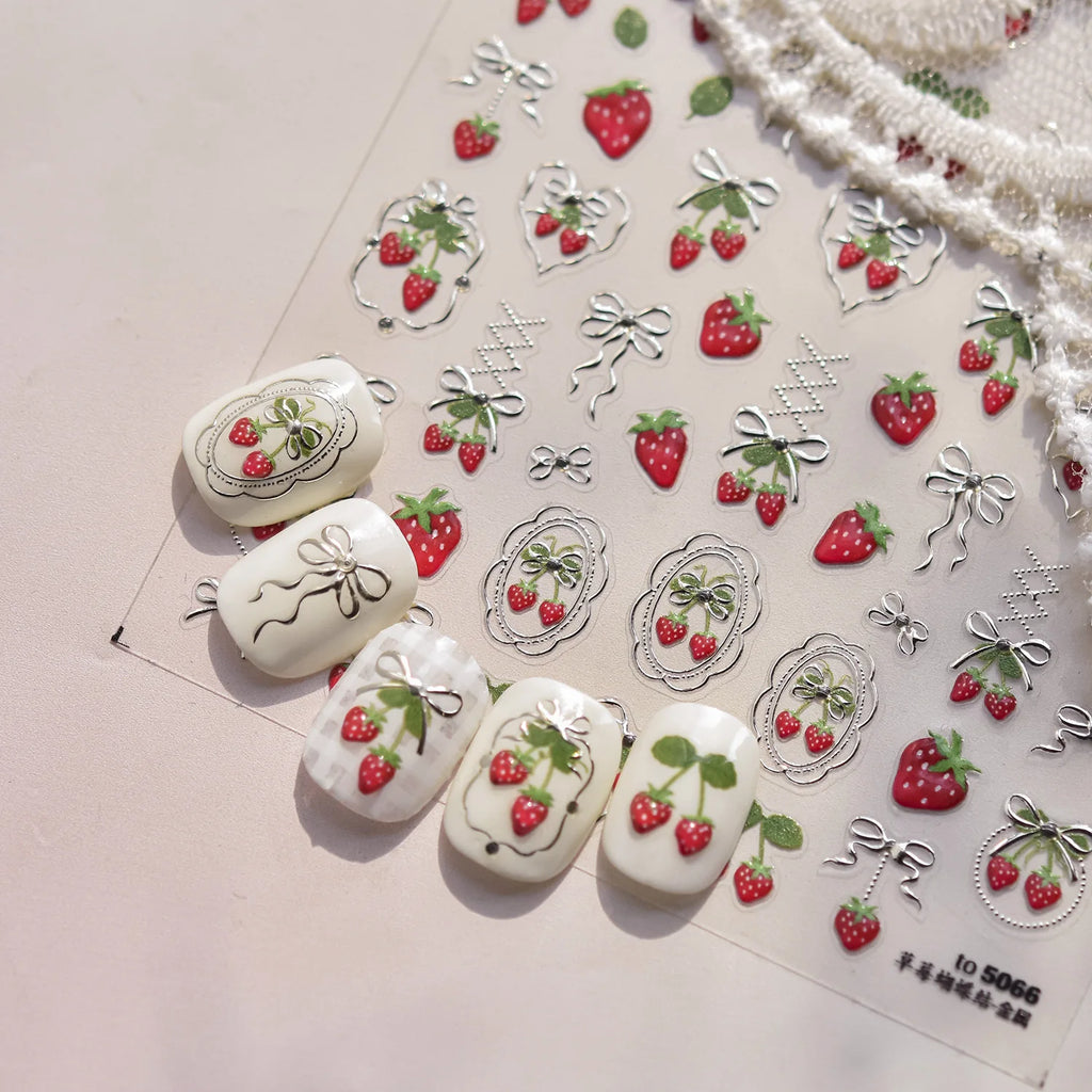 Sweet Summer Delicious Watermelon Ice Cream 5D Nail Art Sticker Elegant Bowknot Cool Ice Square Jelly Nail Decals for Manicure