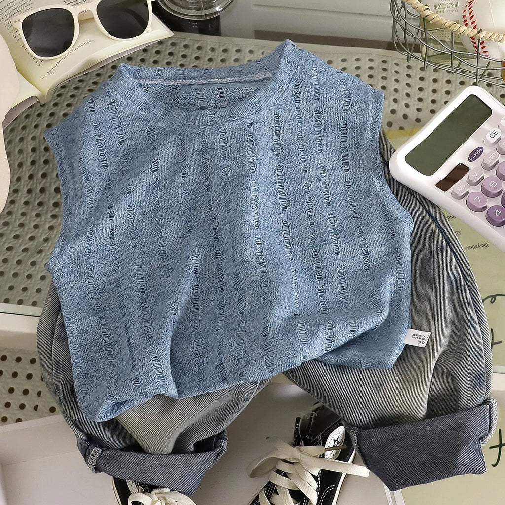 Summer Boys T-shirts Tops For Kids Baby Sleeveless Vest Tees Children's Clothing Casual Solid Color Breathable Tops