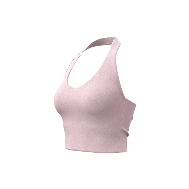 Fashion Neck Hanging Yoga Vest Women Stretchy Racerback Sports Vest with Fixed Built-in Pads Shockproof Push Up Yoga Apparel