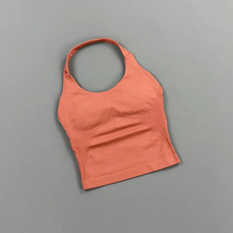 HISTELLO Impact Halter Top Women Gym Clothing Backless Seamless Sports Yoga Vest Running Fitness Workout Sleeveless Tank Top