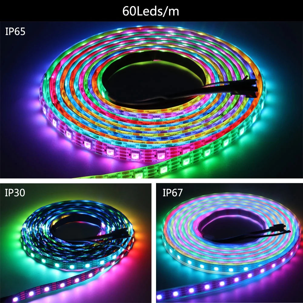 WS2812B WS2811 WS2813 WS2815 30/60/144pixels/leds/m 5050 RGB LED Strip WS2812 Individually Addressable Tape Light DC5V DC12V