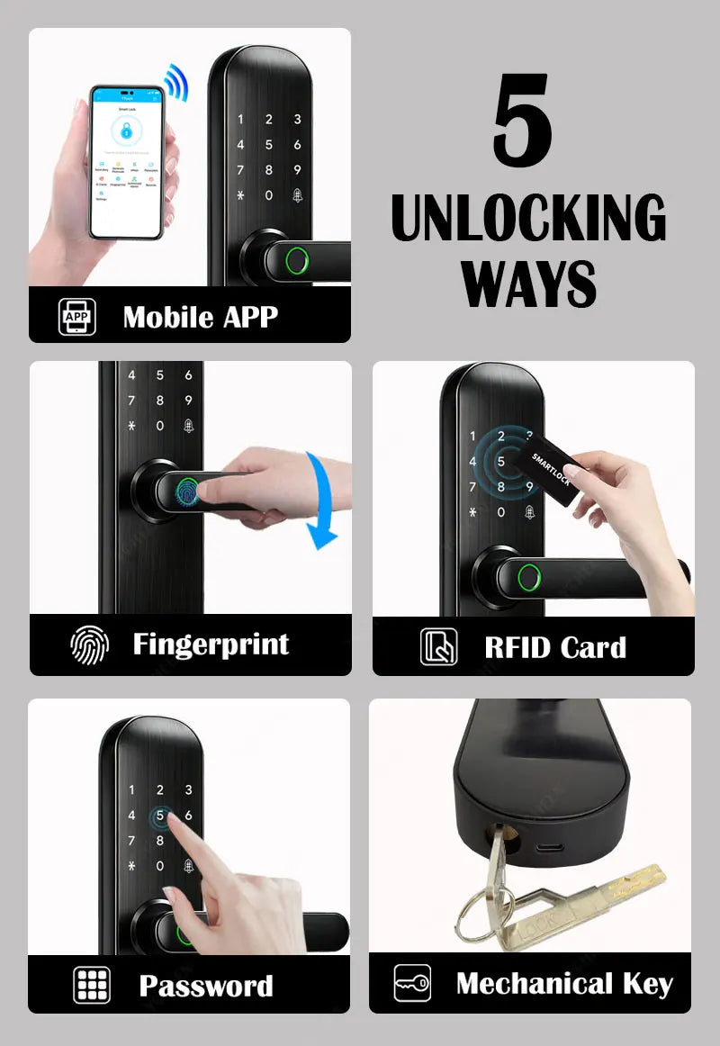 TTLock / Tuya WiFi Smart Fingerprint Door Lock Biometric Digital Lock with RFID Card Password for Hotel Home