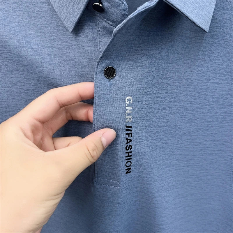 Men's Autumn Long Sleeved Polo Shirt Collar Offset Printing Breathable Mesh Design T-Shirt Sports and Casual Men's Clothing Top