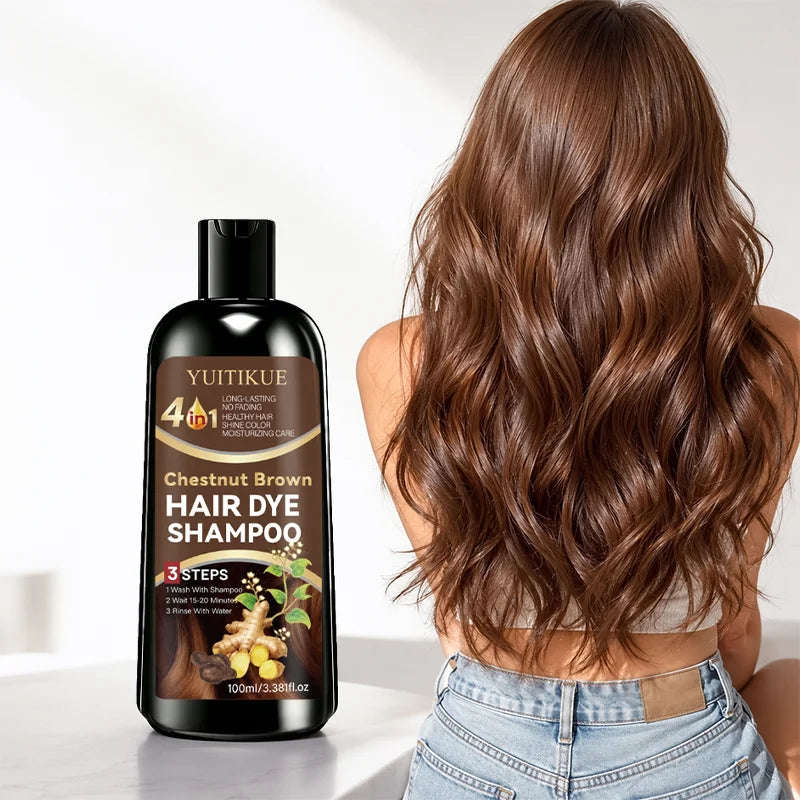 100ml 4 in 1 Ginger Hair Dye Shampoo Chestnut Brown Long Lasting Natural Hair Color Shampoo Moisturizing Coloring Hair Care
