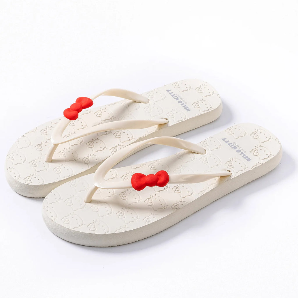 Sanrio Hello Kitty Women'S Flip-Flops, Summer Cartoon Flat Non-Slip Outdoor Beach Slippers, Student Casual Comfortable Slippers
