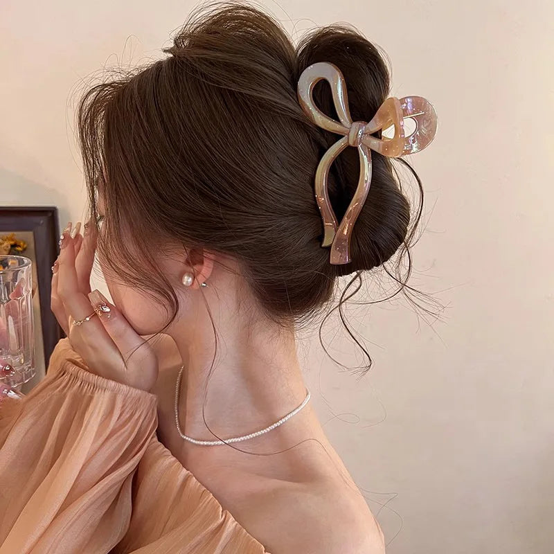 New Elegant Ribbon Bow Hair Clip for Women Large Anti Slip Ponytail Bowknot Claw Clip Barrettes Hairpins Crab Hair Accessories