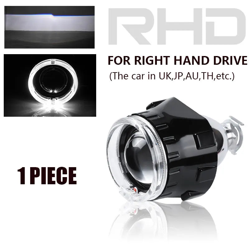 1pc 2.5 inch Bi-xenon Lens LED Angel Eyes Projector Headlight Lenses DRL Running Light Black/Silver Shrouds Accessories Retrofit
