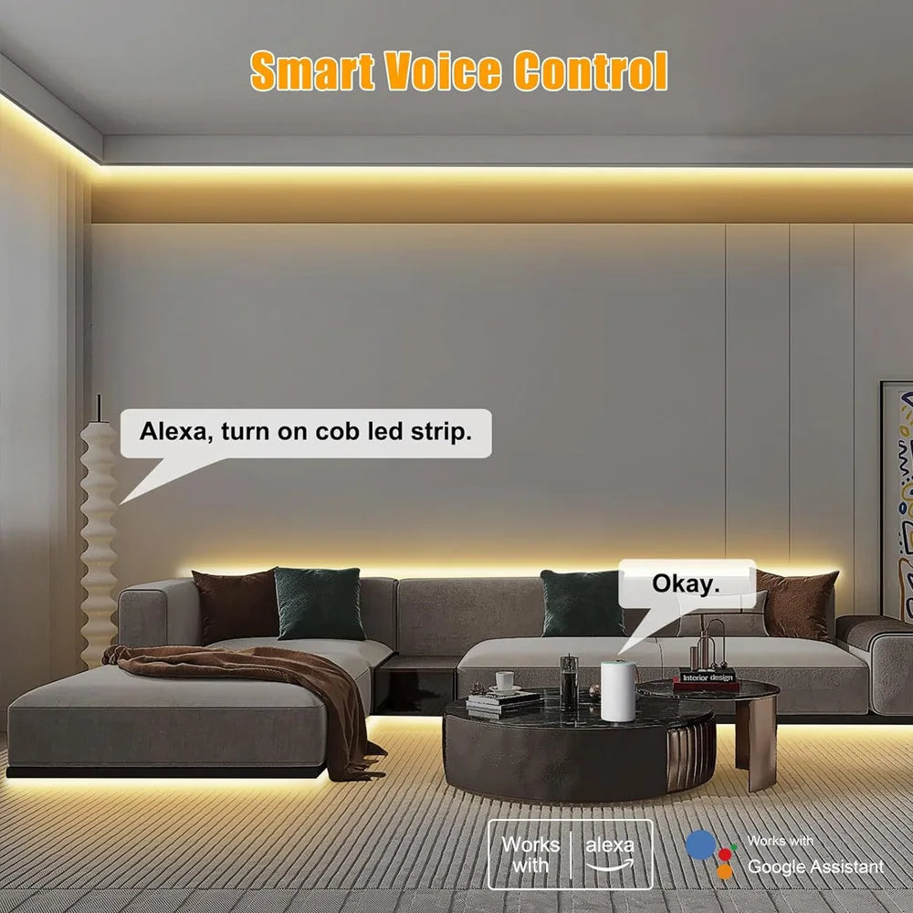 10m 20m Waterproof IP67 Tuya WiFi COB LED Strip 24V Dimmable Room Outdoor Light Warm White Touch Remote for Alexa Home Assistant