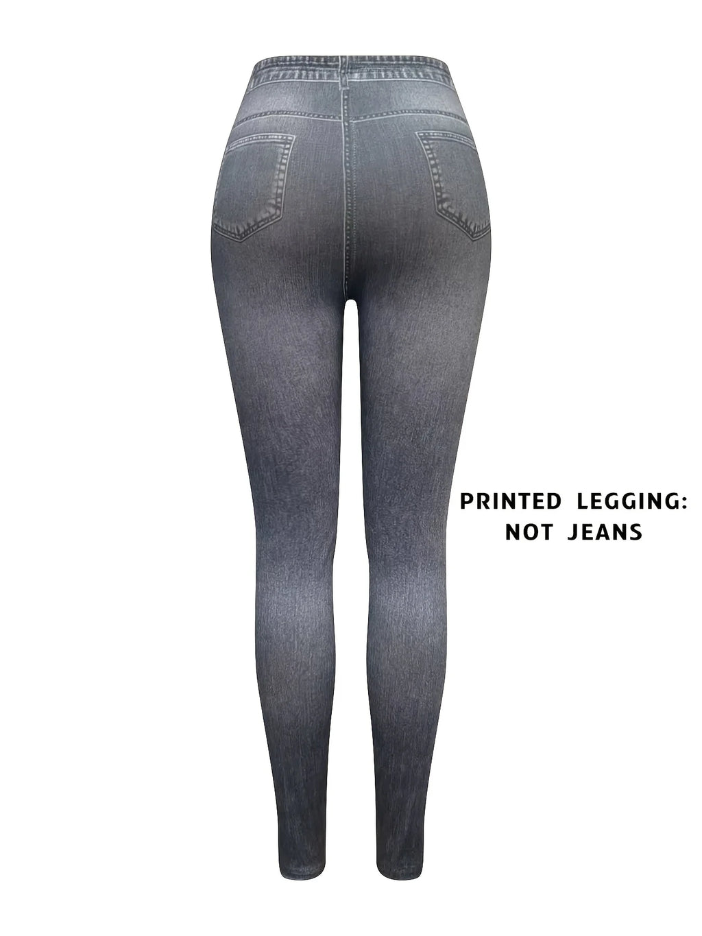 【Non-Denim】Women's Faux Denim Print Leggings, Sports Casual Skinny Pants, Thin Soft Skin-Friendly Yoga Pants, All Seasons Wear L