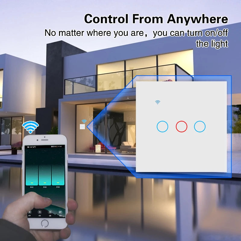 3way Wifi Switch 1/2/3gang Touch Light Switches With Tempered Glass Support Tuya Smart Life APP Voice Control For Stairs Bedroom