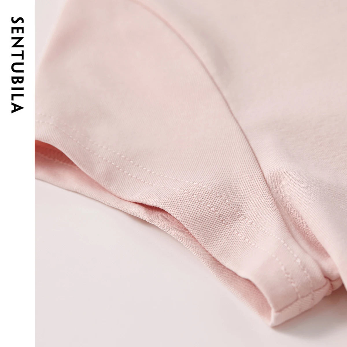 SENTUBILA Solid Color Women's T-shirt 2025 Spring Summer Fashion Embroidery Knit Basic Crewneck Short Sleeve Tops 152T59063