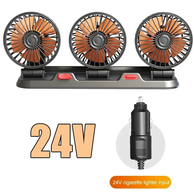 1/2/3 Head Car Fan Summer Air Cooler USB/12V/24V Adjustable 2 Speeds Silent Fan for Home Desk Office & Car