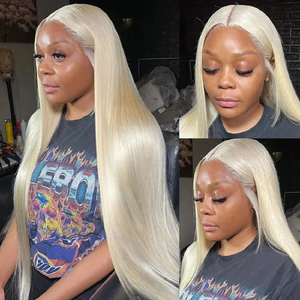 200 Density 613 Blonde Straight Human Hair Wigs Preplucked Prebleached 46 Inch 13x4 13x6 Blonde HD Transparent Lace Frontal Wigs