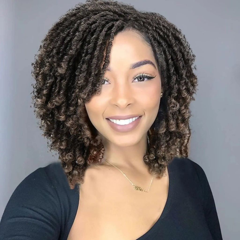Wigs for Black Women Afro Curly Twist Wigs Braiding Synthetic Wig Heat Resistant Fiber Breathable Faux Locs Braids Hair Wigs wit