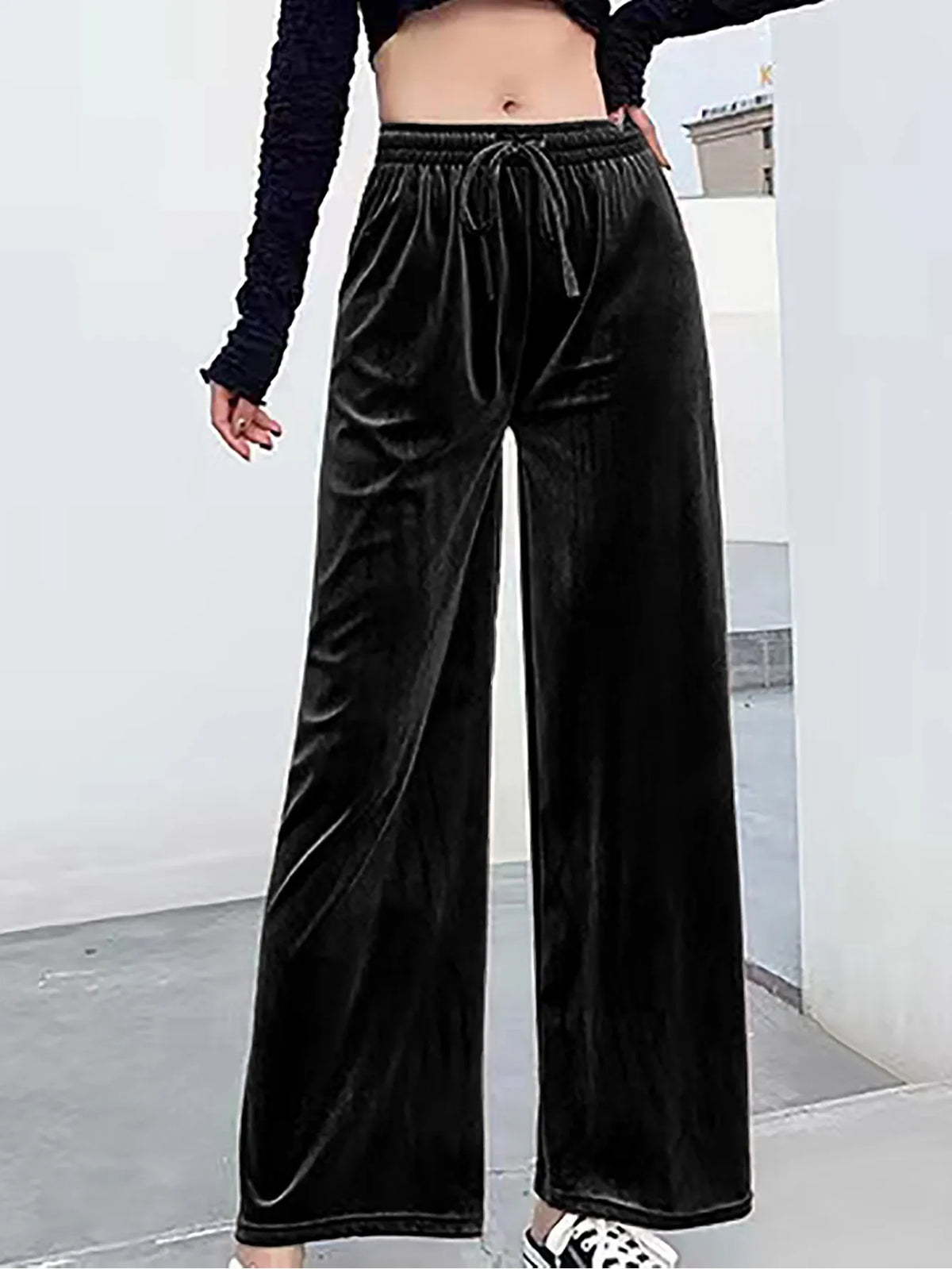 Casual Loose Fit Wide Leg Pants Japanese Korean Casual with Elegant Full Length Slight Stretch Elastic Waist Women Pants