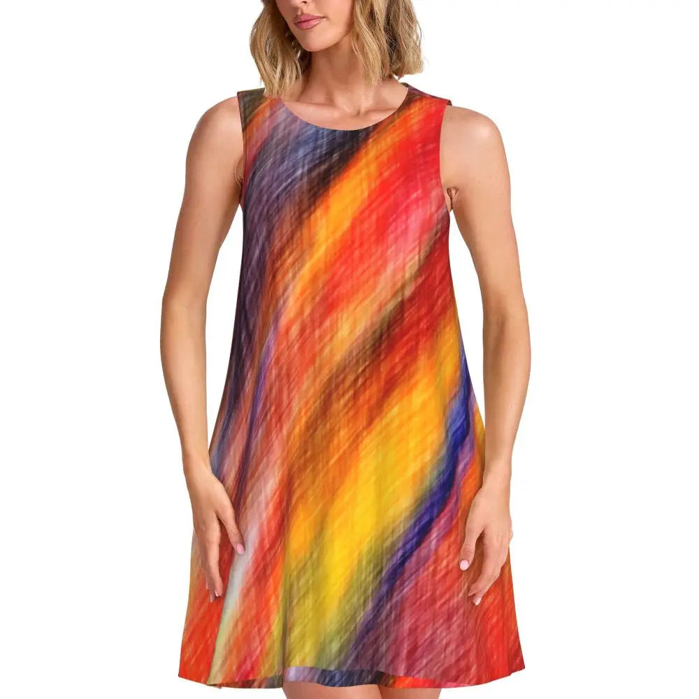 Ocean Sunset Casual Dress Palm Tree Print Sleeveless Elegant Dresses Ladies O Neck Simple Dress Day Print Clothing Birthday Gift