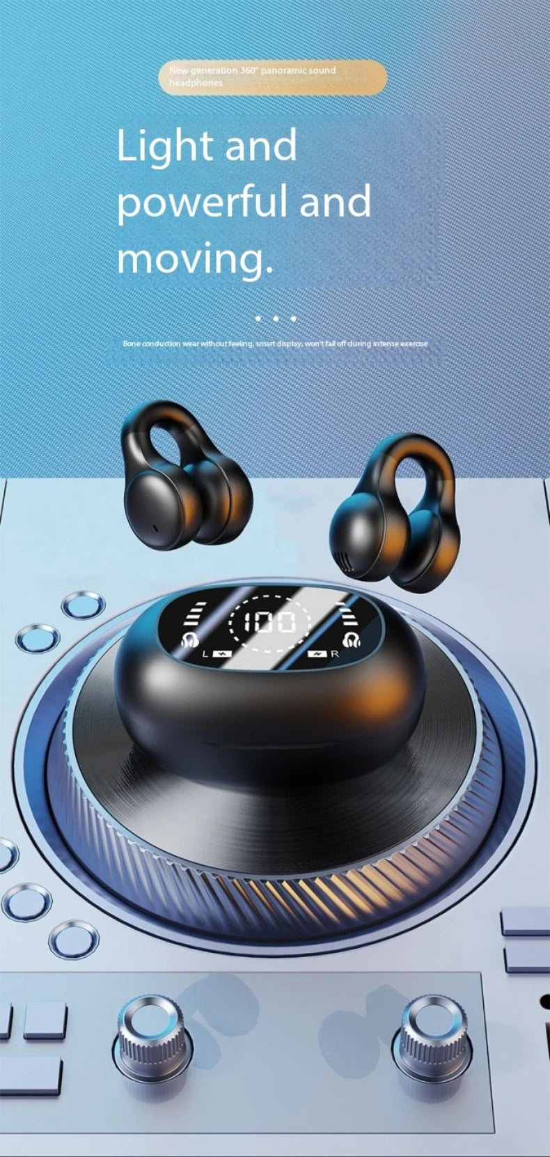 New Mirror-Style Digital Display Soft Silicone Ear Clip Wireless Bluetooth Headphones with Noise Reduction, High-Definition, and Lossless for Sports