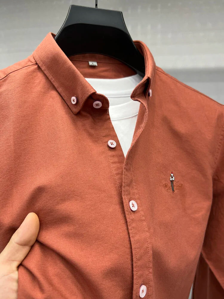 Luxury brand golf embroidered men's long sleeved shirt made 100% pure cotton comfortable and casual 2024 autumn new men's top
