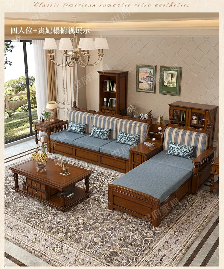 Solid wood sofa living room concubine combination small apartment dual-purpose storage