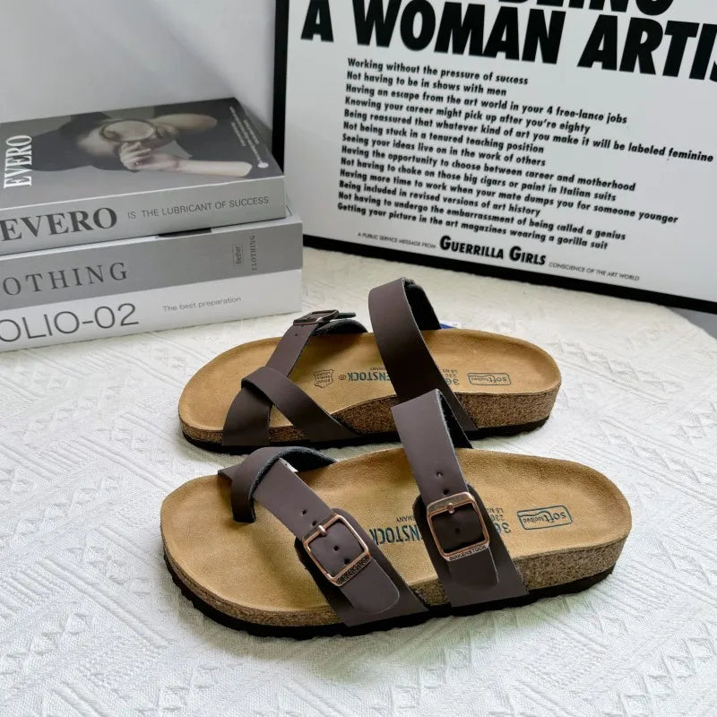Summer Ins Hot Slippers New Women Cork Clogs Slippers Footbed Beach Sandals Outdoor Suede Clogs Sandals with Adjustable Buckle