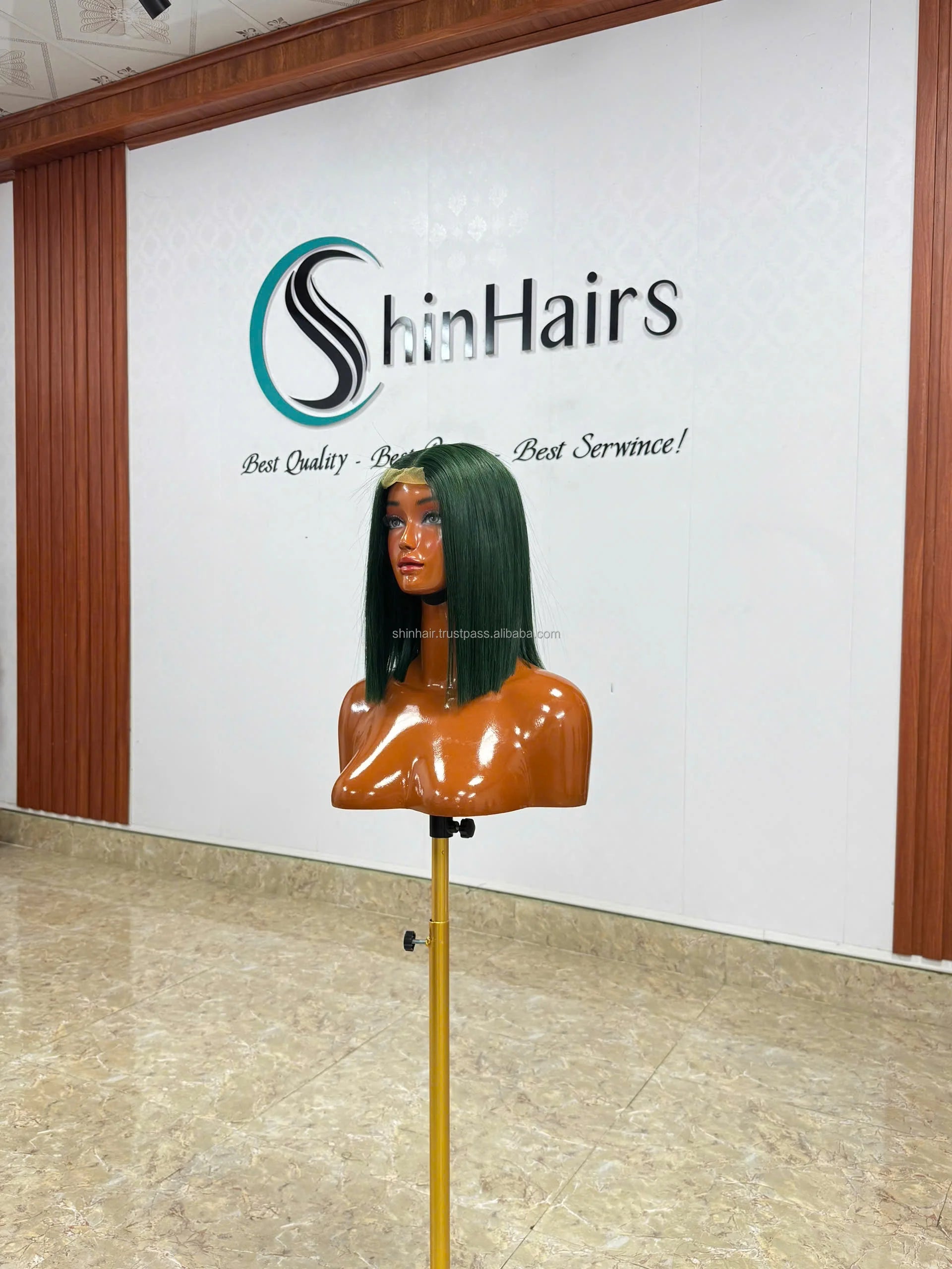 Green Color 2X6 HD Lace Glueless Wigs Human Hair Pre Plucked Wear and Go Double Drawn Raw Vietnamese Bone Straight Short Bob Wig