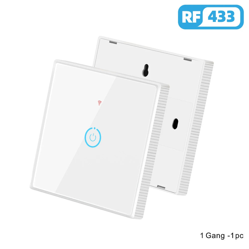 Wireless Radio Frequency RF 433Mhz Switch 1/2/3 Gang Smart Touch Switch Remote Control Tempered Glass Panel Wireless Wall
