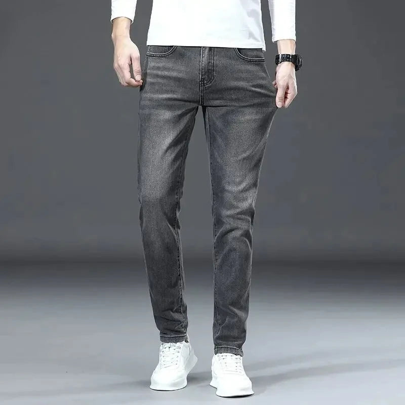 Men's Jeans Affordable Fashionable Elastic Slim Fit Light Straight-leg High-end Denim Long Pants Men's Trousers Denim Long Pants