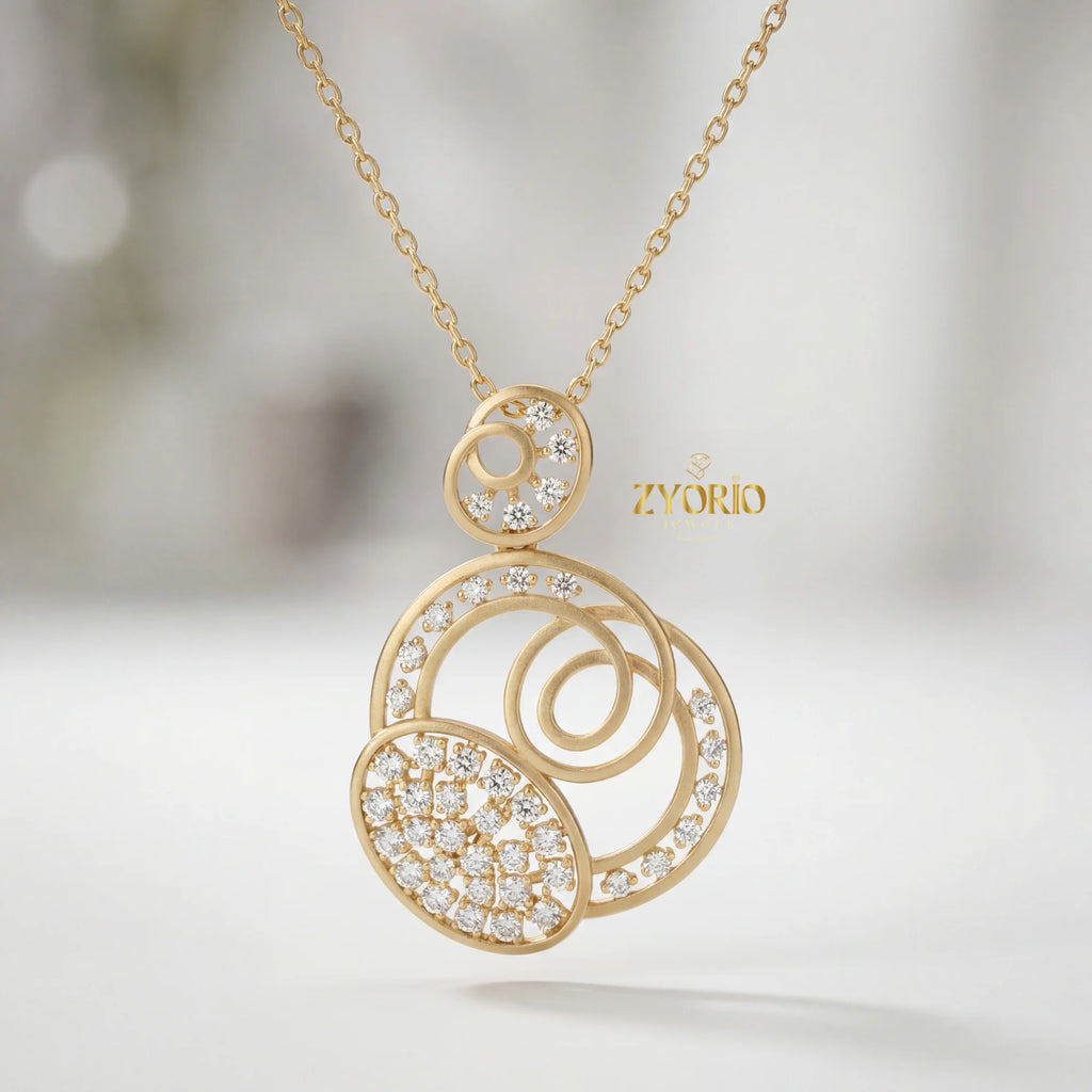 Modern Luxury Women's Triple Circle Diamond Pendant in Gold with Sparkling Diamonds for Wedding Anniversary & Party