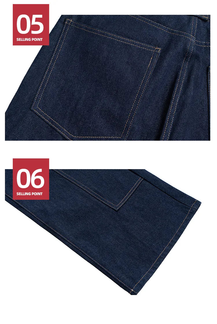 MIJKO High Street Cleanfit Drak Blue Jeans for Men and Women Straight Vintage Casual Denim Trousers ZJ080