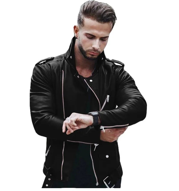 Fashion Leather Jackets Men Casual Slim Fit Turn Down Collar Male Jacket Men PU Leather Coat Men Autumn Winter Motorcycle Jacket
