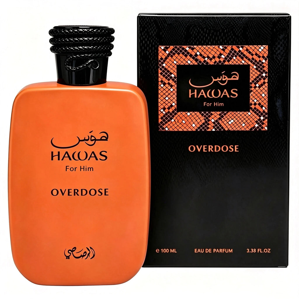 Rasasi HAWAS OVERDOSE Men's perfume 100ML, Woody Cologne with persistent spicy fruit flavor, luxury men's perfume for daily dating and gift giving