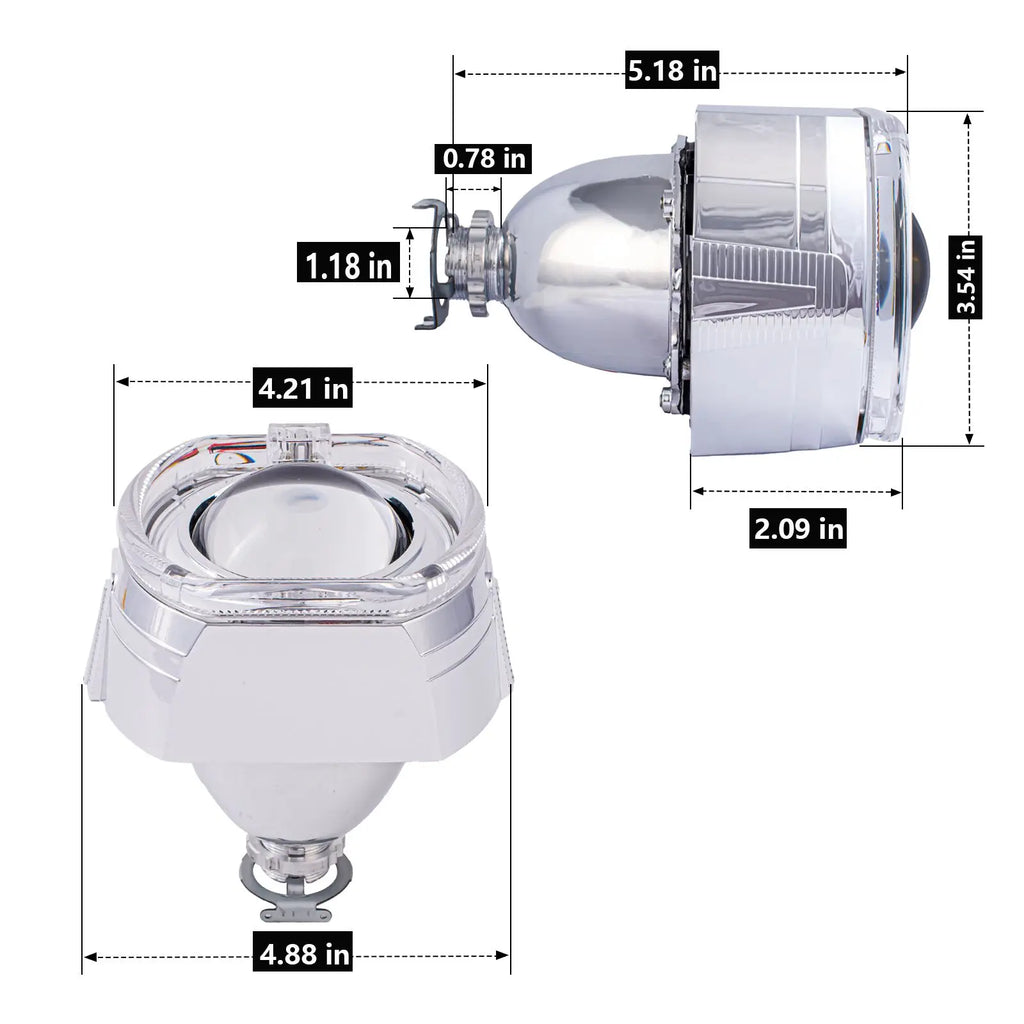 2.5 Inch Mini Bi Xenon Hid Projector Lens DRL LED White Angel Eyes Silver Shrouds Fit H4 H7 Retrofit Car Assembly Kit Demon Eyes