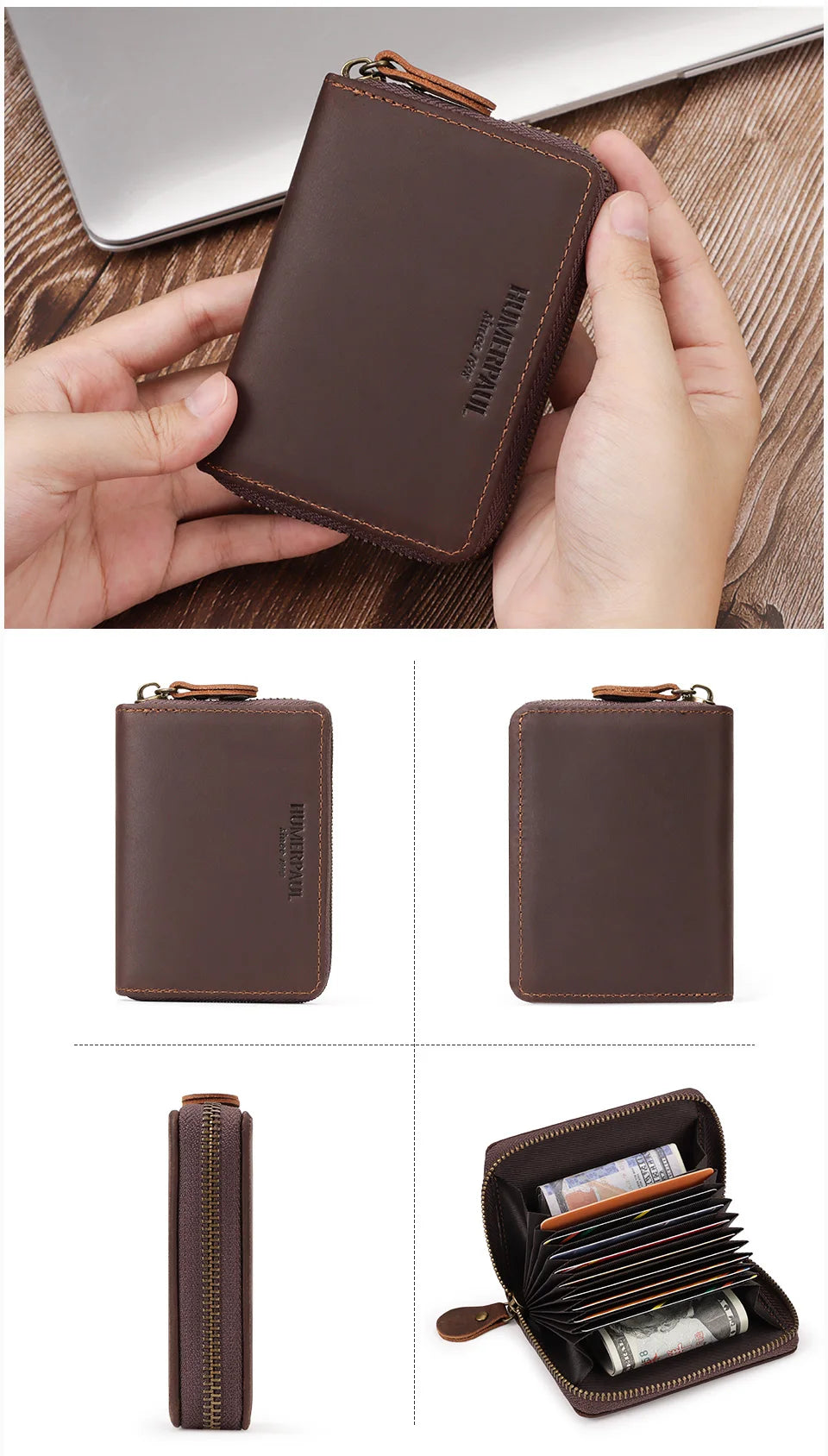 RFID Blocking Bank/ID/Credit Card Holder Cowhide Business Multi Card Slot Wallet for Men Small Male Storage Money Purse